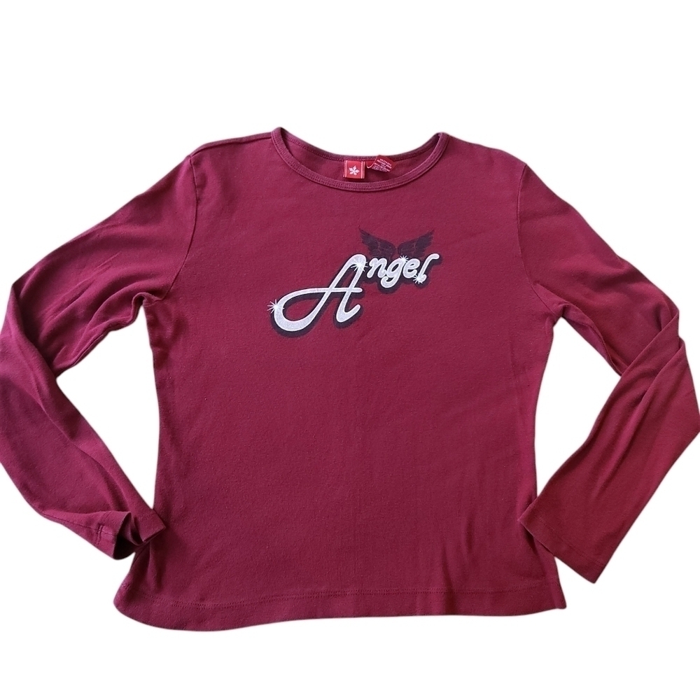 Y2K Holiday Glitter Angel Long Sleeve Top